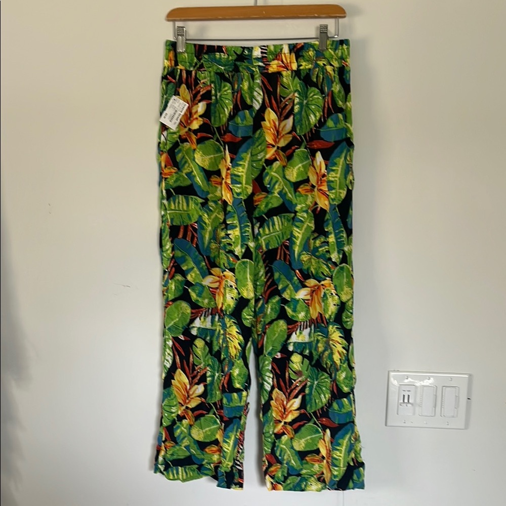 Tropical Leaf Print Pants